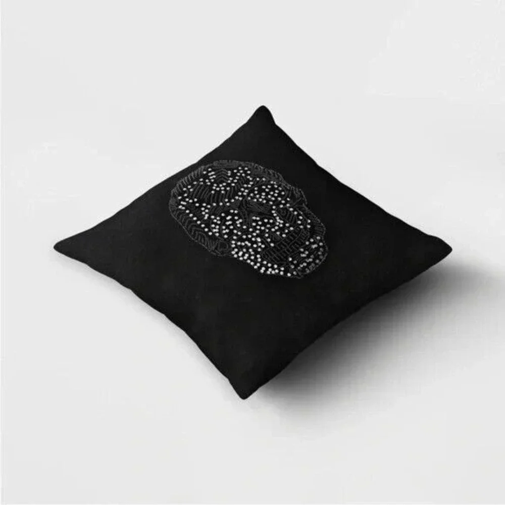 Target Threshold Square Beaded Skull Velvet Throw Pillow‎ Black